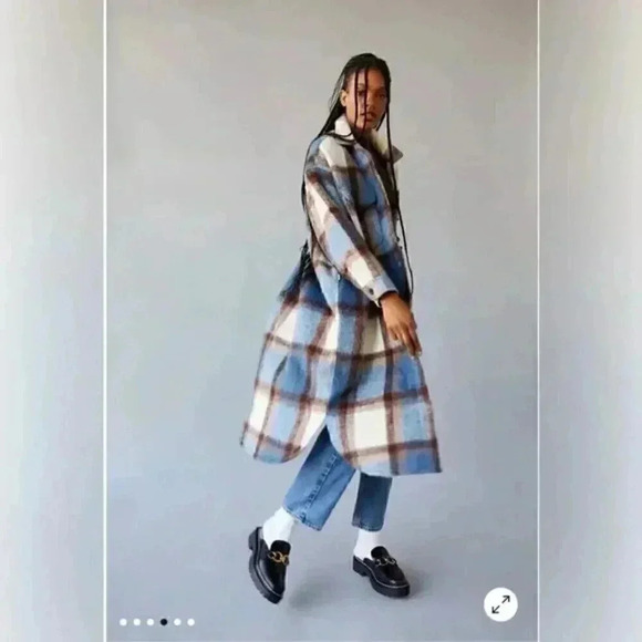 OBEY Blue Plaid Emile Brushed Longline Shacket Jacket - Picture 5 of 8